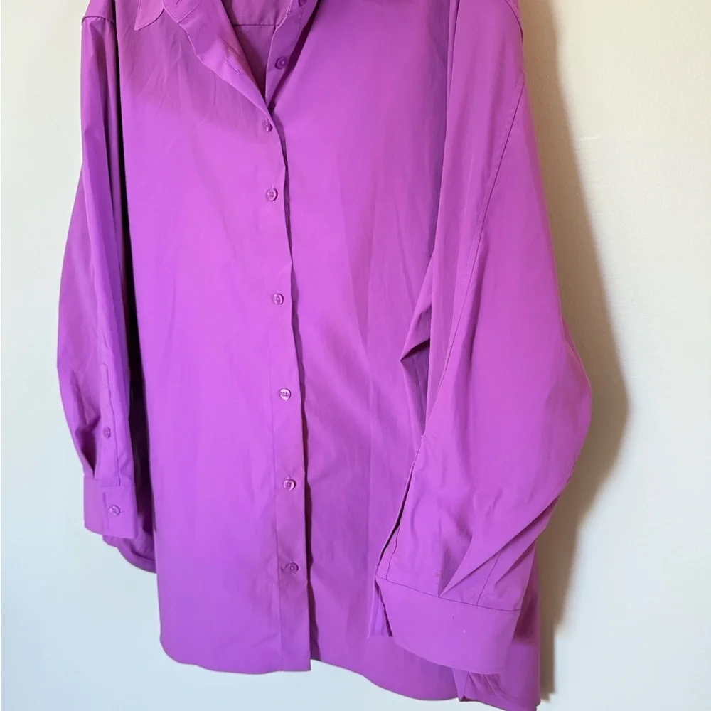 Athleta • Purple Oversized Poplin Button Up Shirt Sz 2X Jazzy Purple Casual Fall - Picture 8 of 14